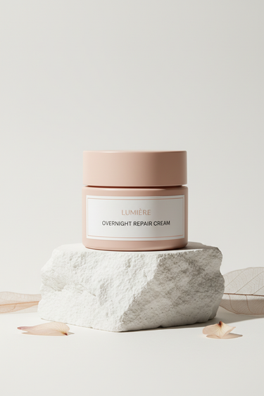 Overnight Repair Cream on stone pedestal lifestyle shot